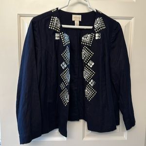 Chico’s Navy Blue Blazer With Grommet/Silver Mirr… - image 1